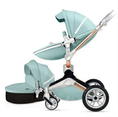 Luxury Leather Baby Stroller With Handle Basket