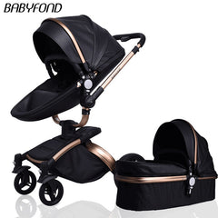 PU Leather Gold Frame White Baby Stroller
