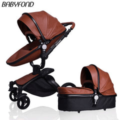 PU Leather Gold Frame White Baby Stroller