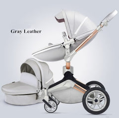 Luxury Leather Baby Stroller With Handle Basket