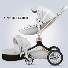 Luxury Leather Baby Stroller With Handle Basket