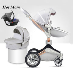 Luxury Leather Baby Stroller With Handle Basket