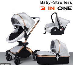 PU Leather Gold Frame White Baby Stroller