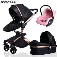 PU Leather Gold Frame White Baby Stroller