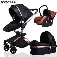 PU Leather Gold Frame White Baby Stroller