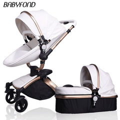 PU Leather Gold Frame White Baby Stroller